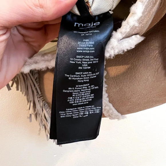 Maje Cream Sherpa Fringe Leather Suede Adjustable Designer Crossbody Bag NWT - Picture 7 of 10